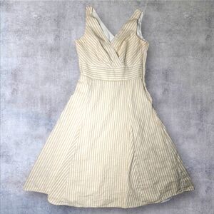 Bandolino Beige & White Striped Fit & Flare Dress Size 10, 36” Long, Fully Lined